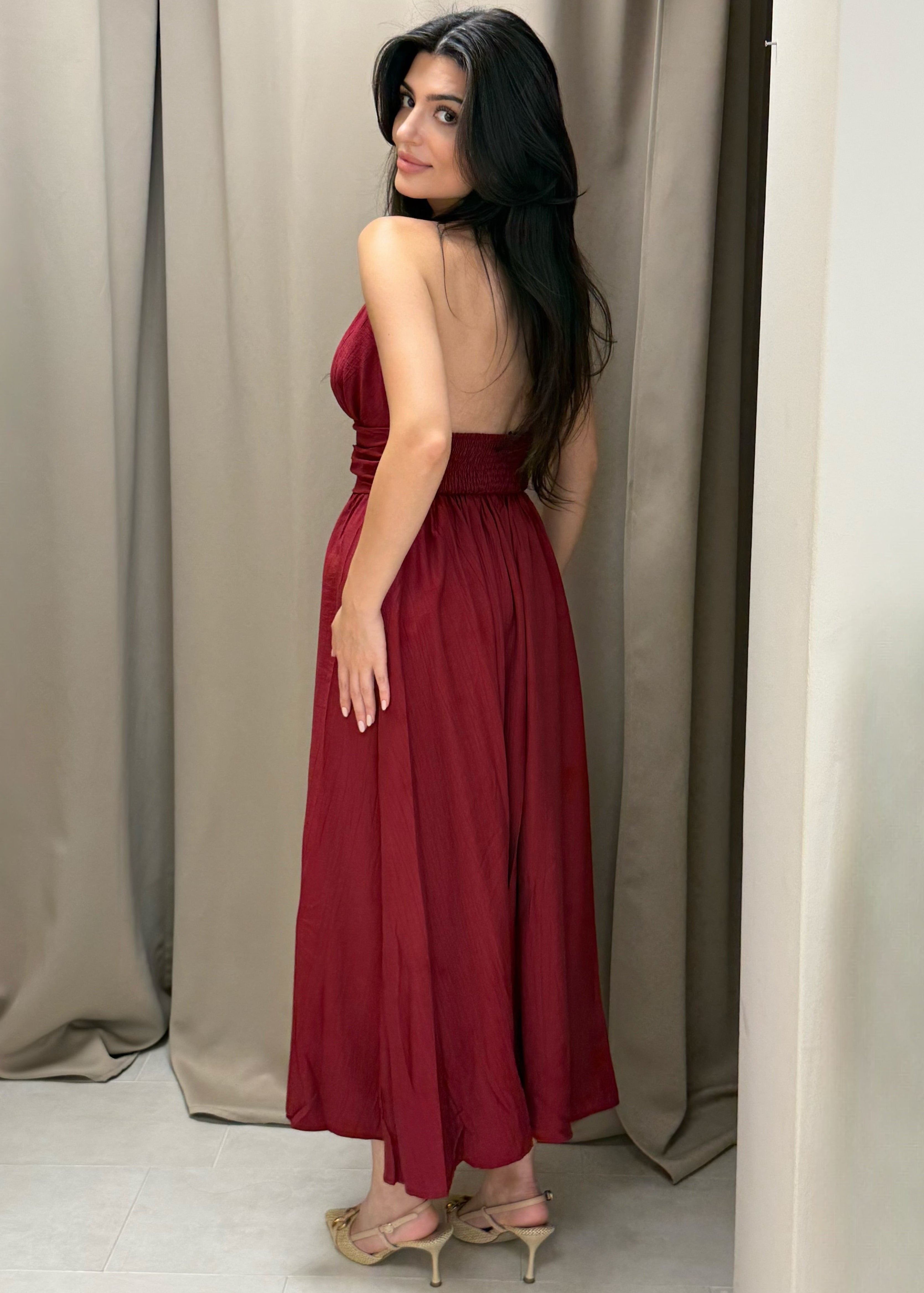 Rosé Allure Wine Red Long Dress-3