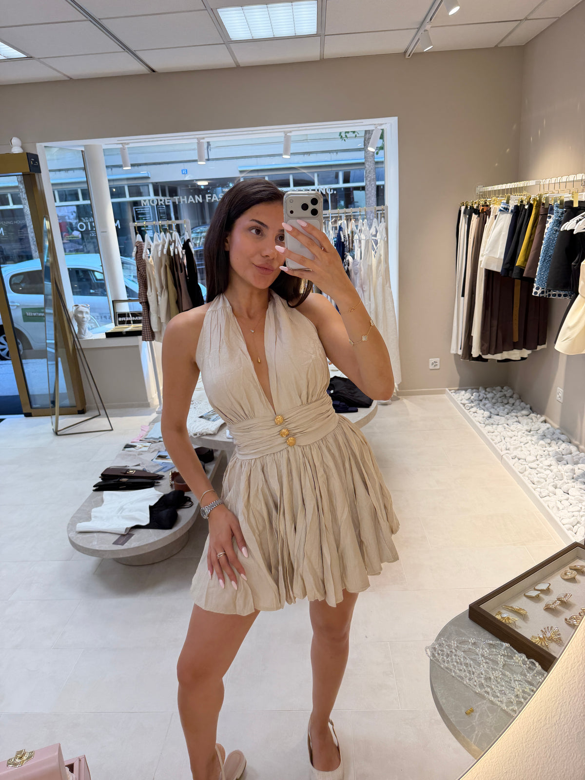 Rosé Allure Mini Dress - Ecru