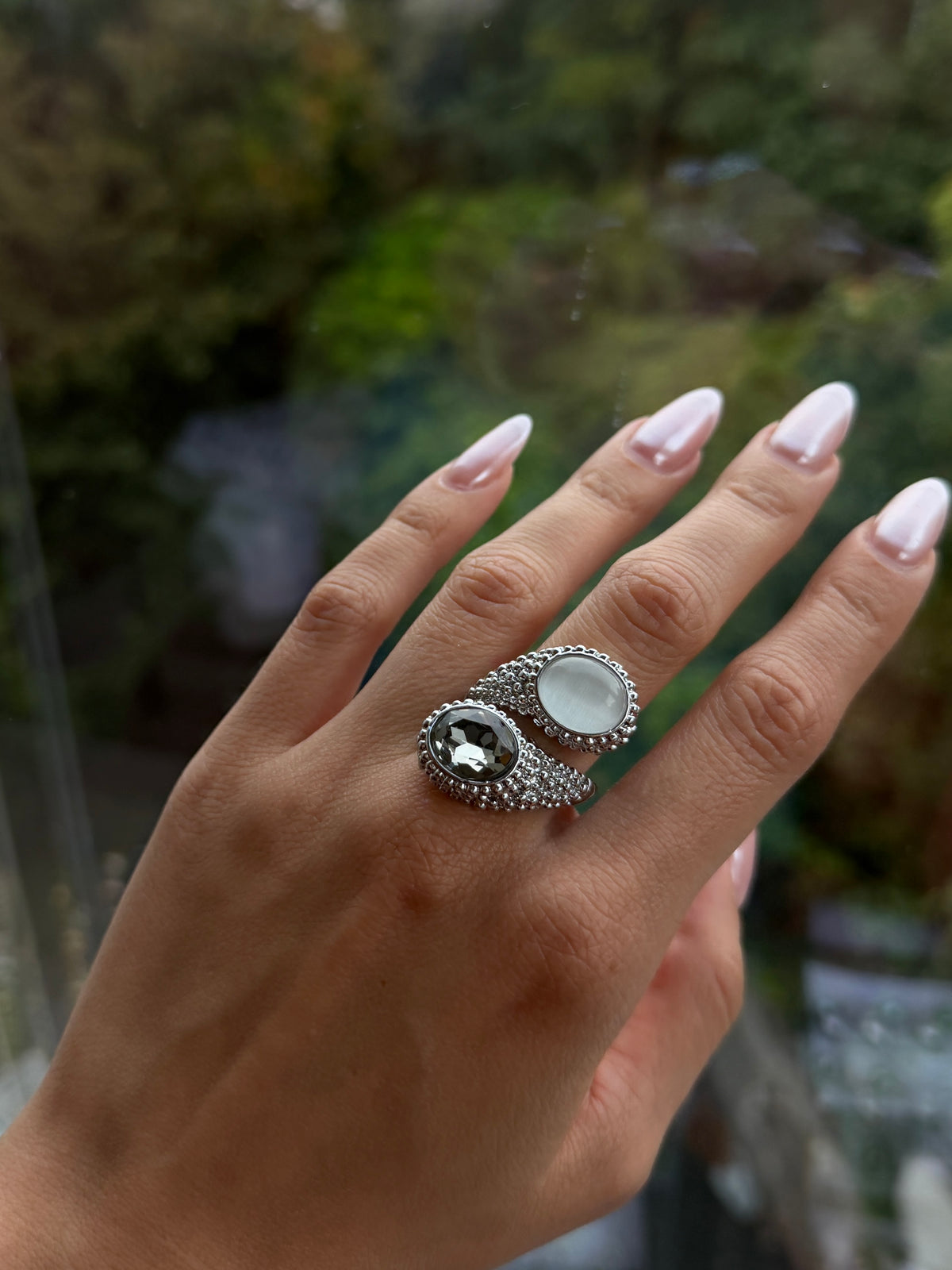 Silver Double Stone Statement Ring-1