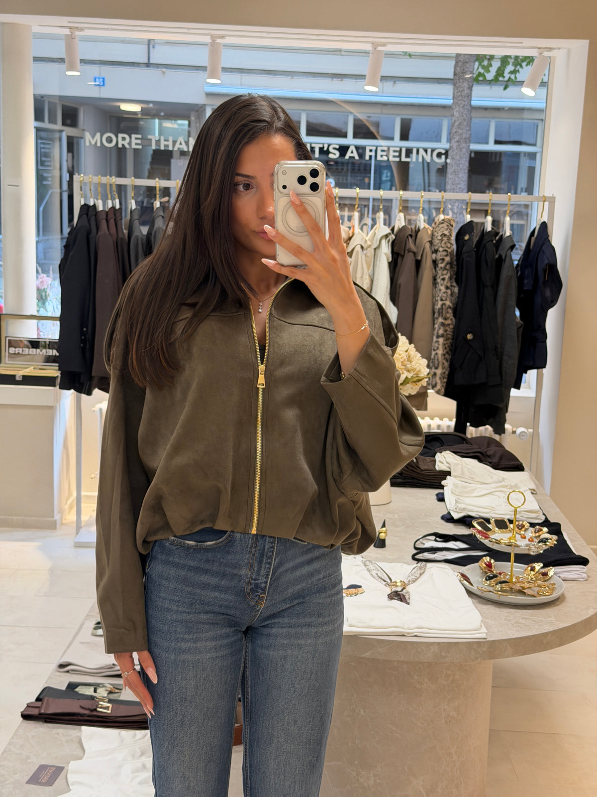 Suede Bomber Jacket – Khaki-1