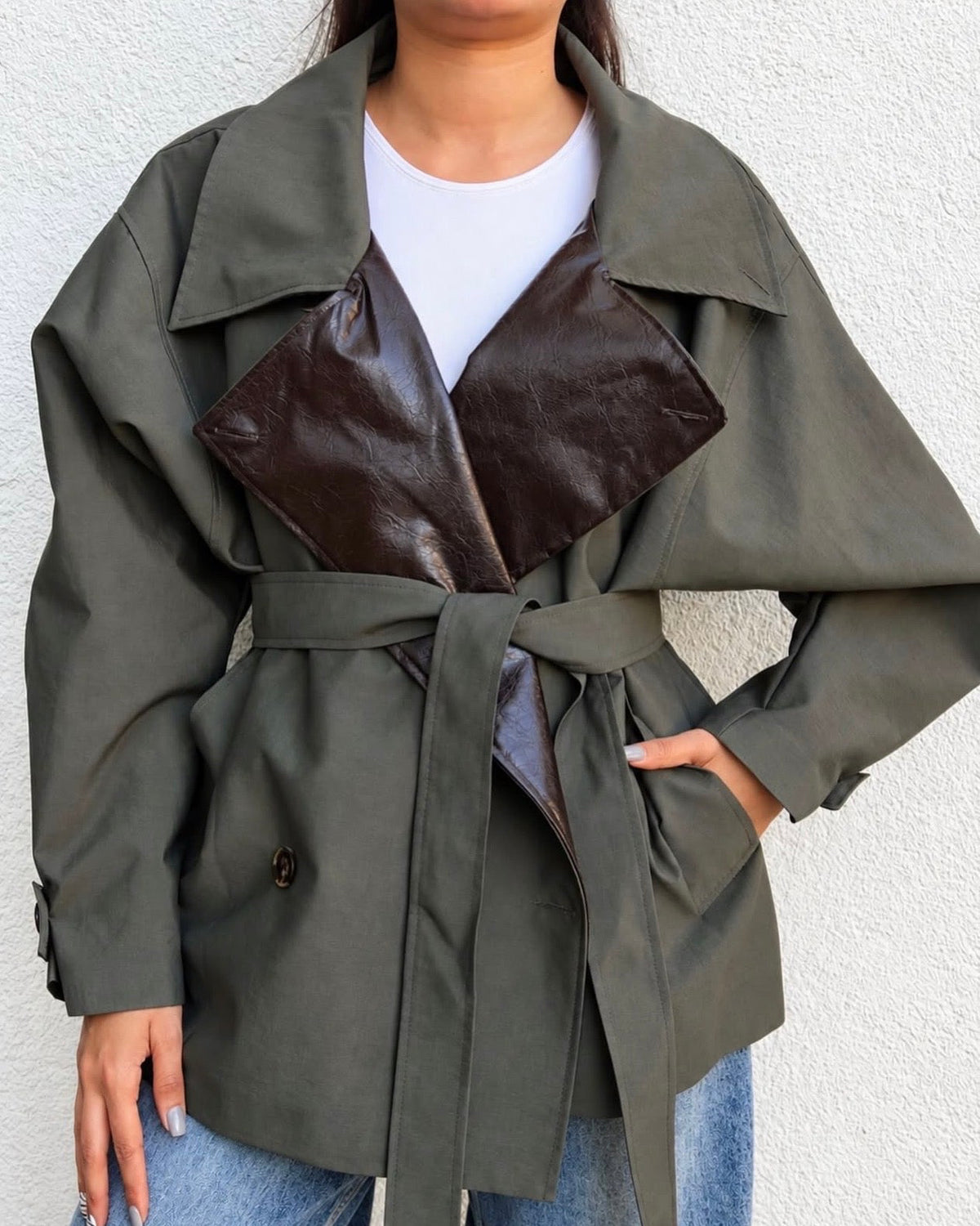 Fairuz Short Trench Coat – Khaki-3