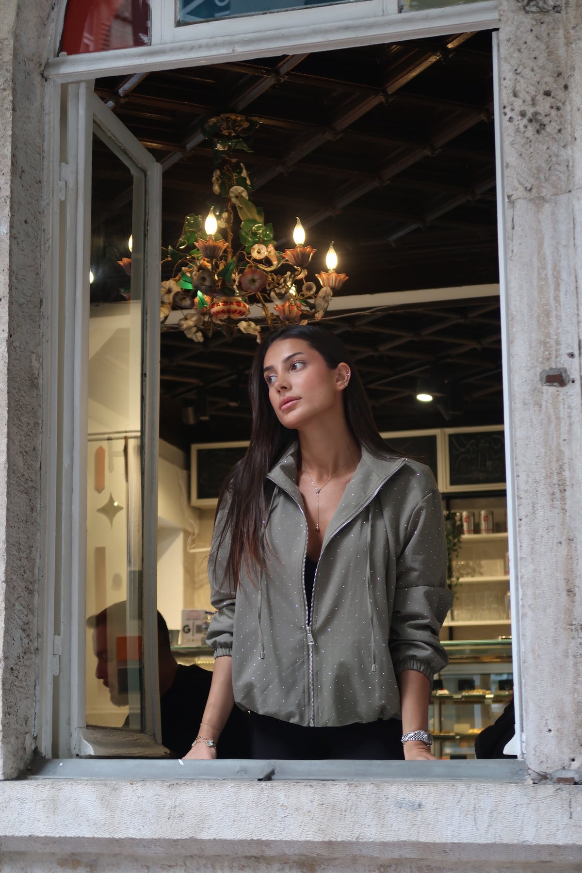 The Crystal Bomber Jacket – Olive-1
