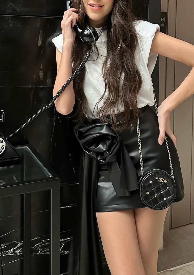 BLACK ROSE LEATHER SKIRT