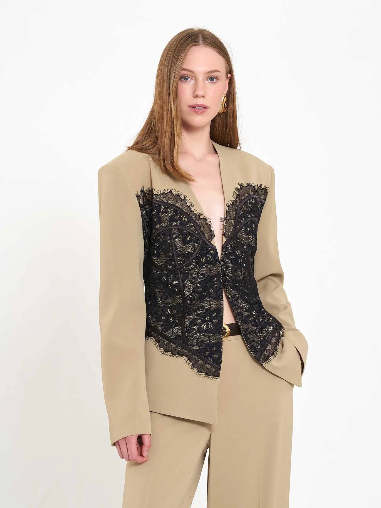 Lace Corset Blazer - Khaki
