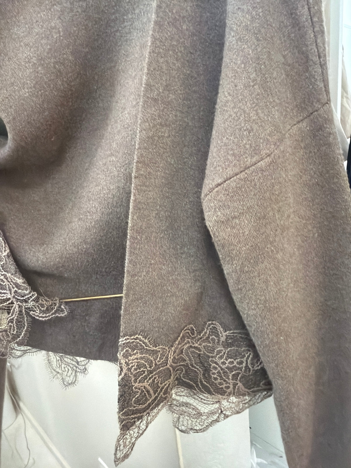 Cardigan with Lace - Brown-1