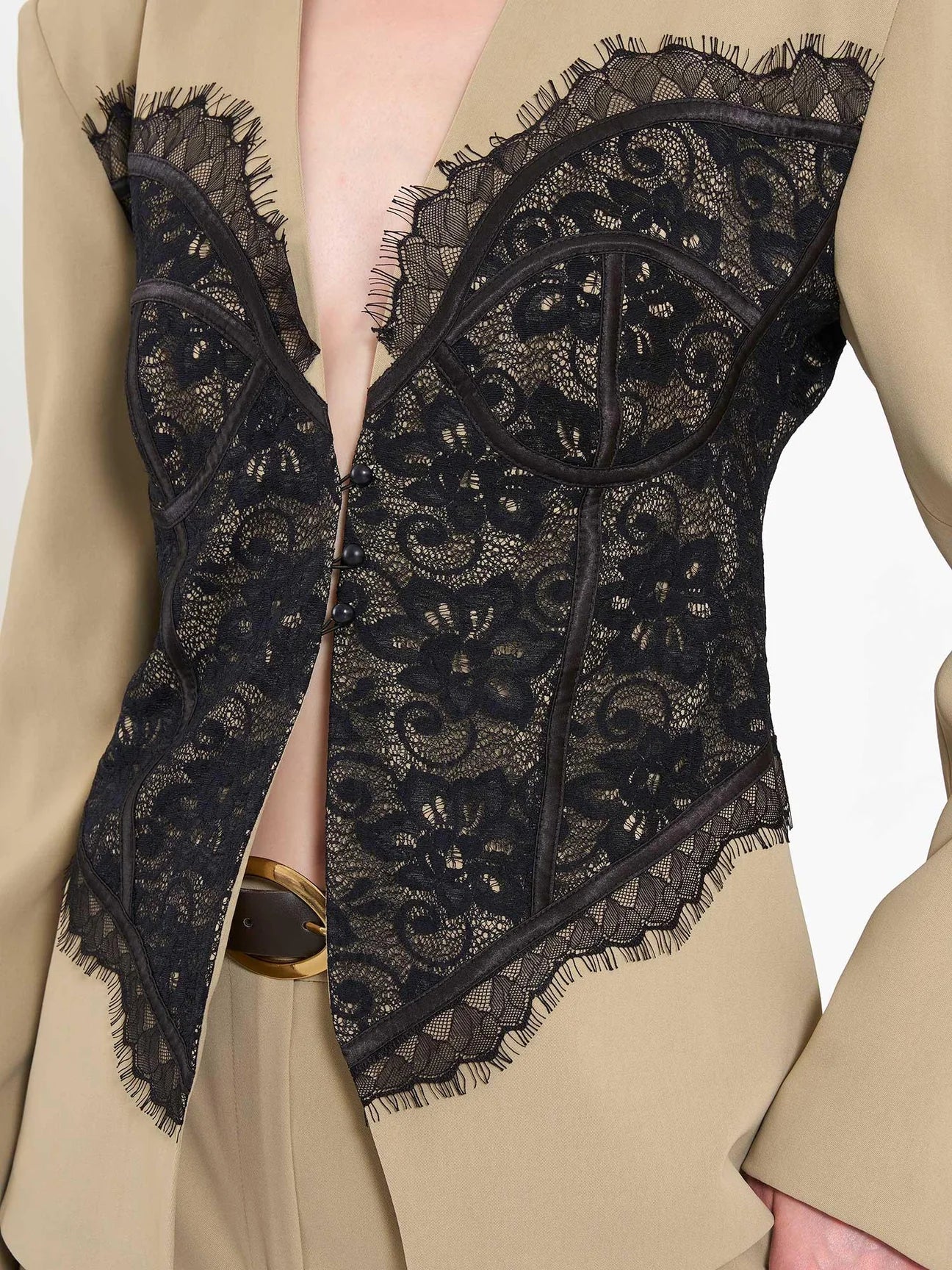 Lace Corset Blazer - Khaki