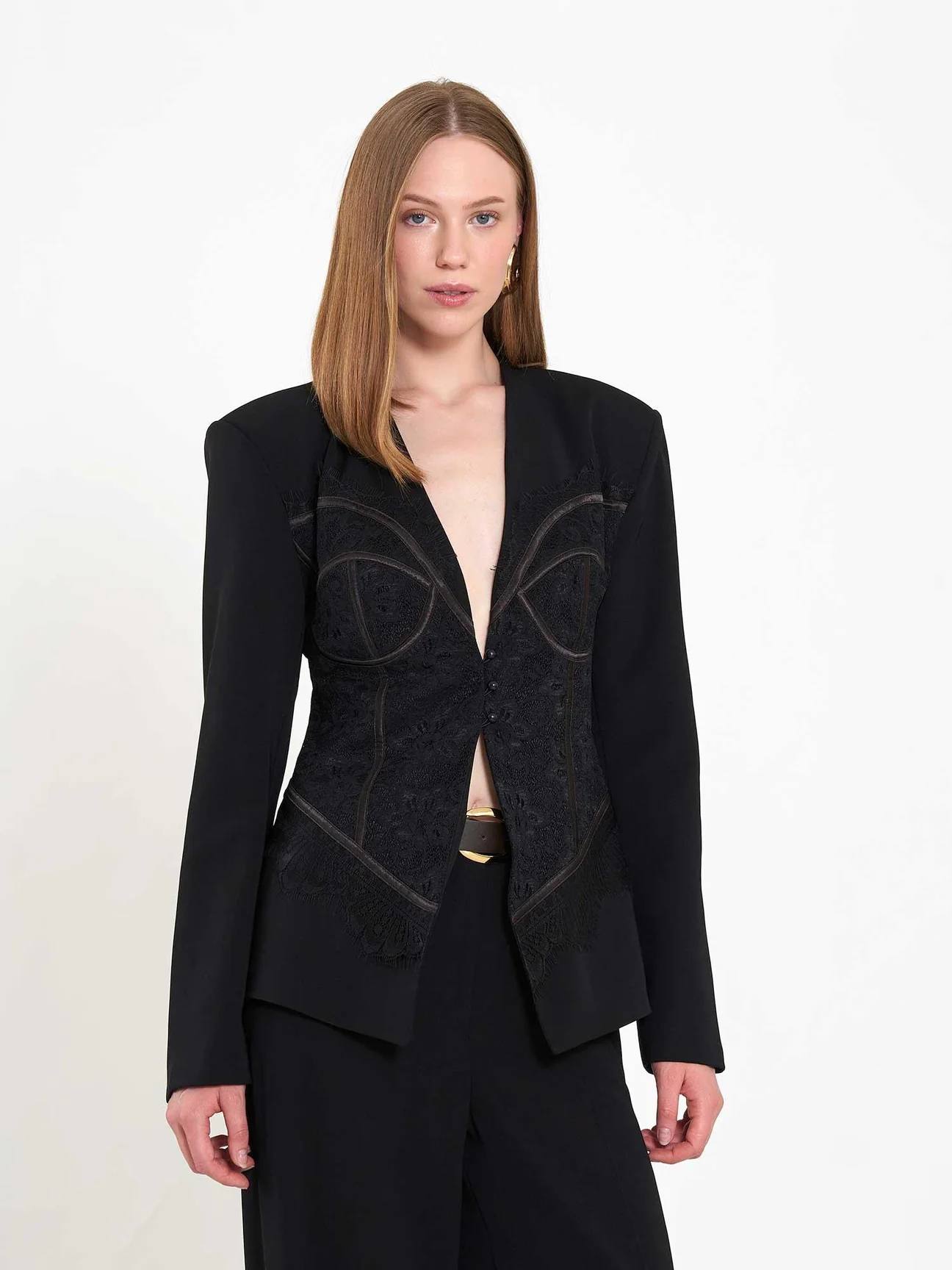 Lace Corset Blazer - Black
