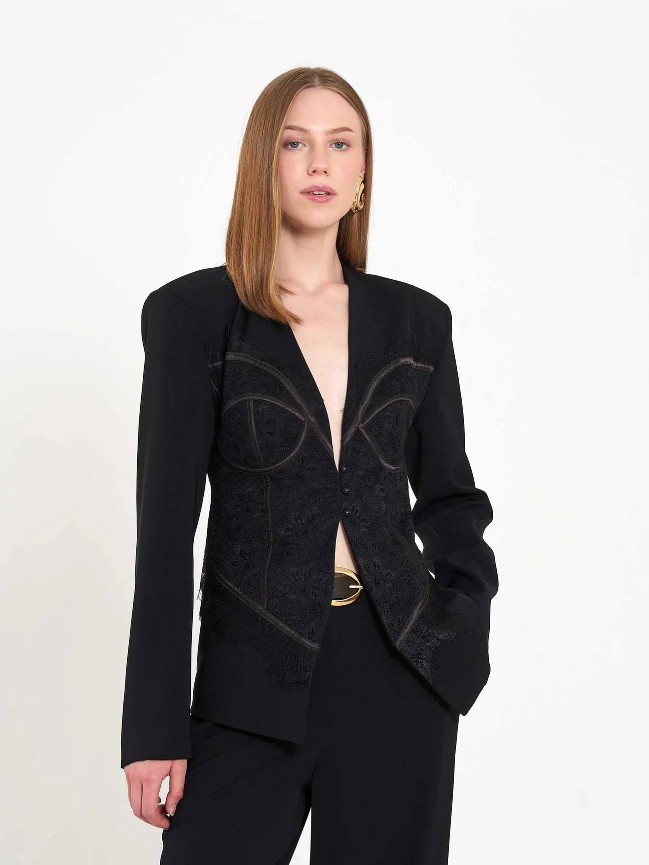 Lace Corset Blazer - Black