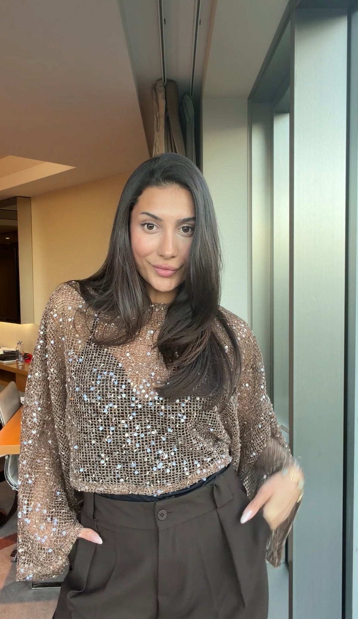 Estelle Glitter Cape - Brown-1