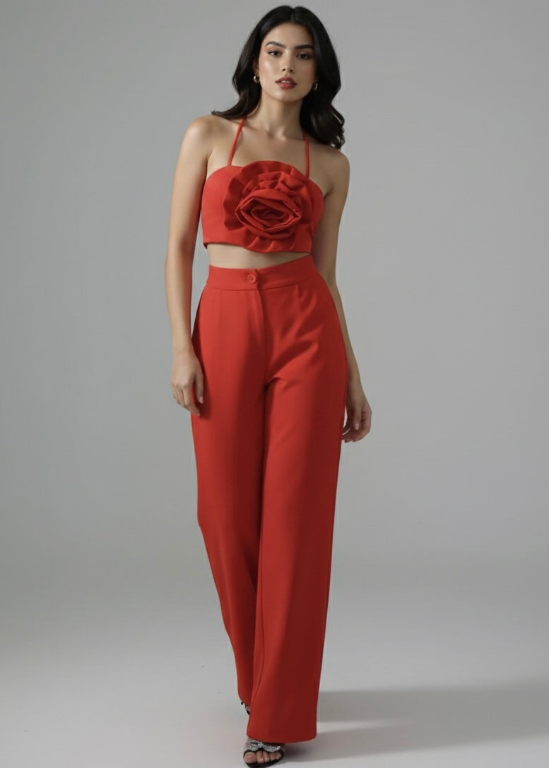 La Jolie Set Rot - Top mit Palazzo Hose
