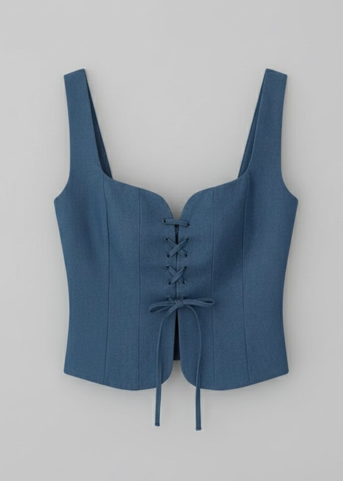 Merveille Lace-Up Corset – Indigo Blue