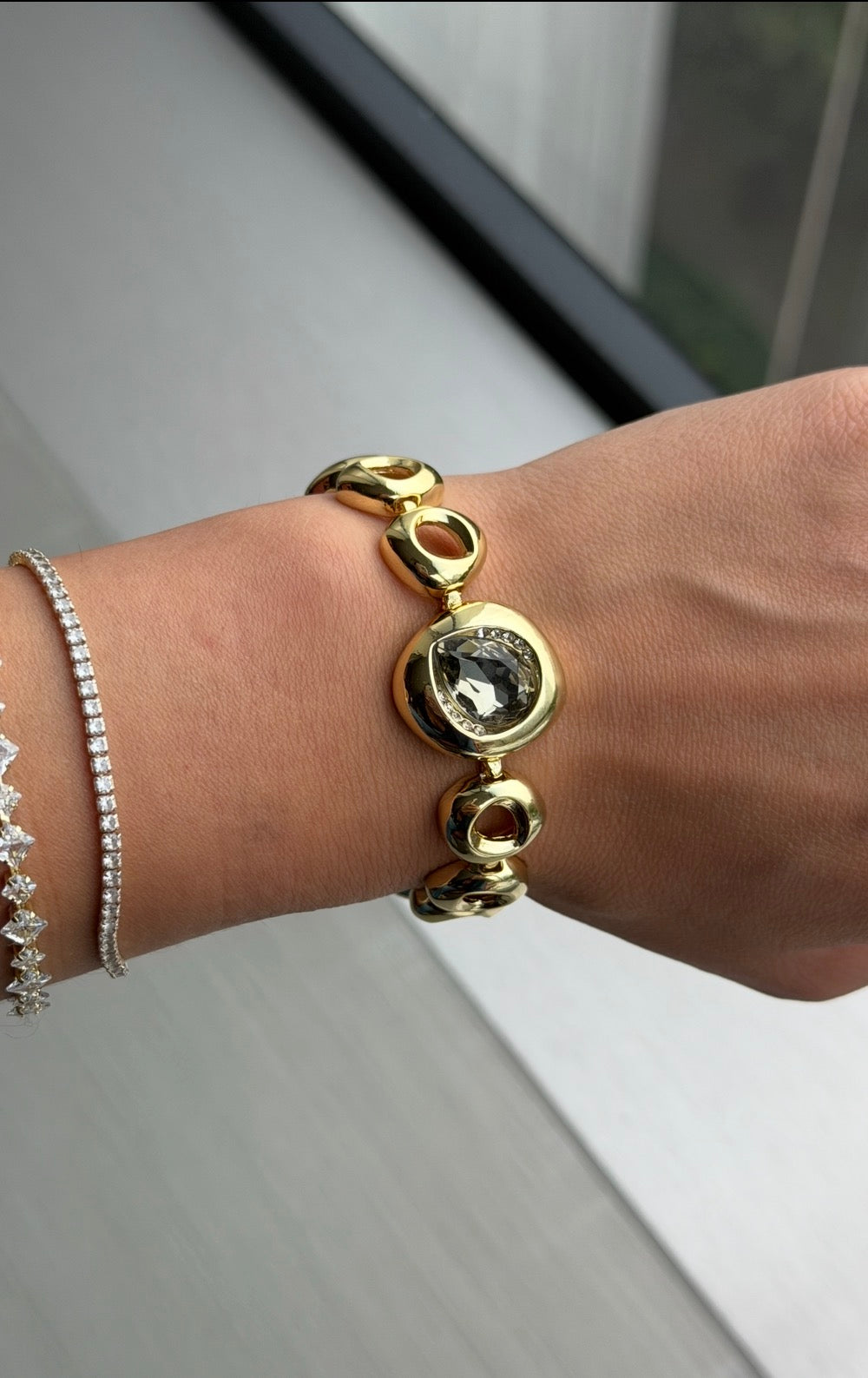 SW Gold Bracelet - One Stone Green-1