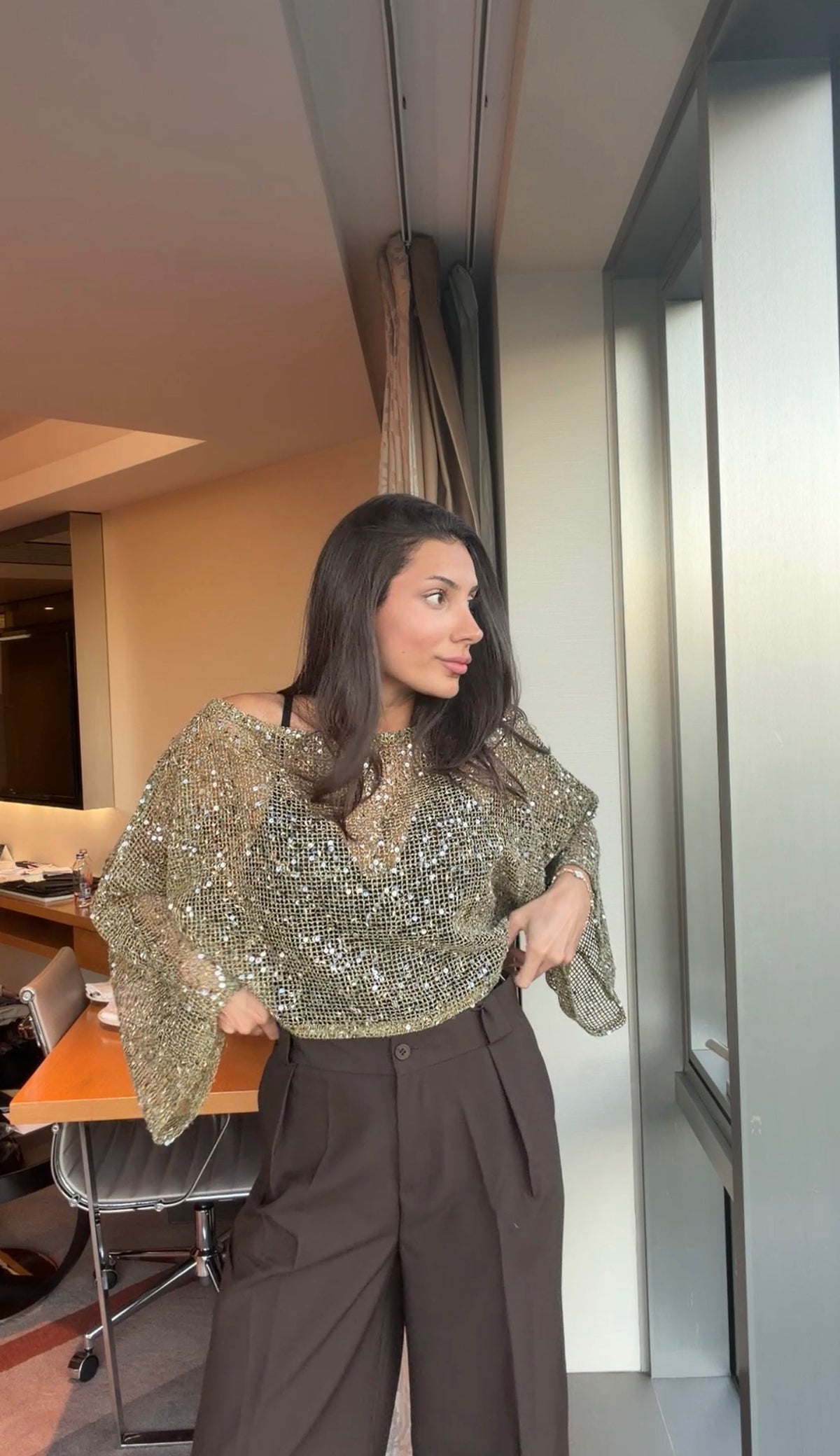 Estelle Glitter Cape - Khaki-1