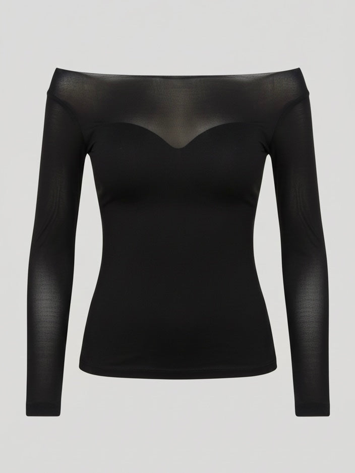 Long Sleeve Boat Neck - Black Transparent