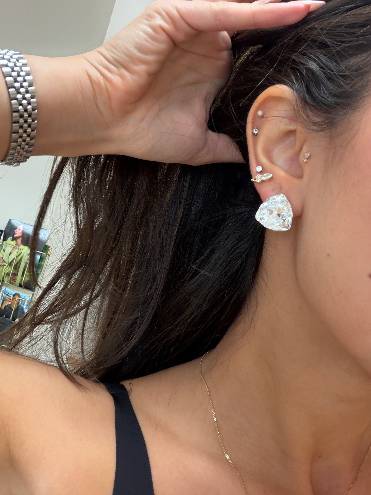 Trillion Cut Earring - Clear-2