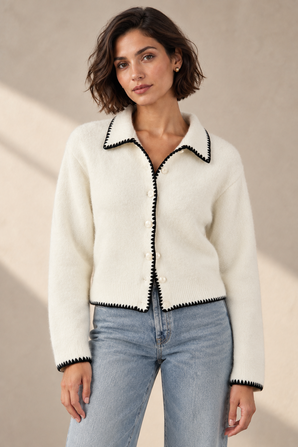 Céleste Contrast Cardigan – White-1