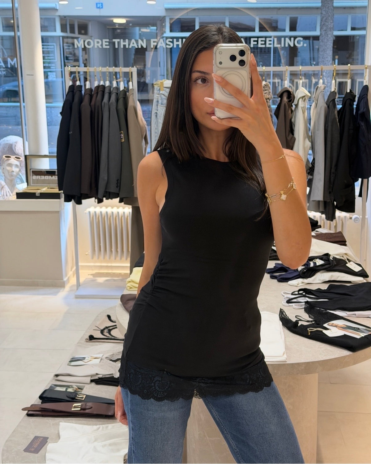 Elise Lace Long Top – Black-2