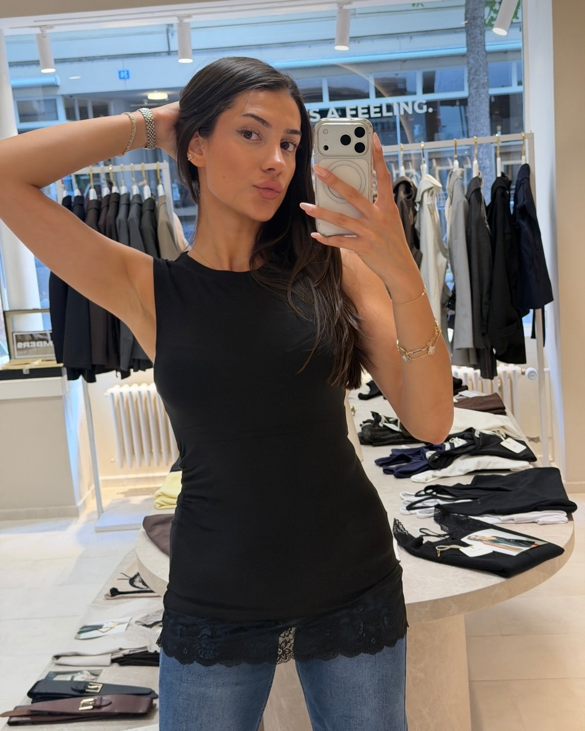 Elise Lace Long Top – Black-1