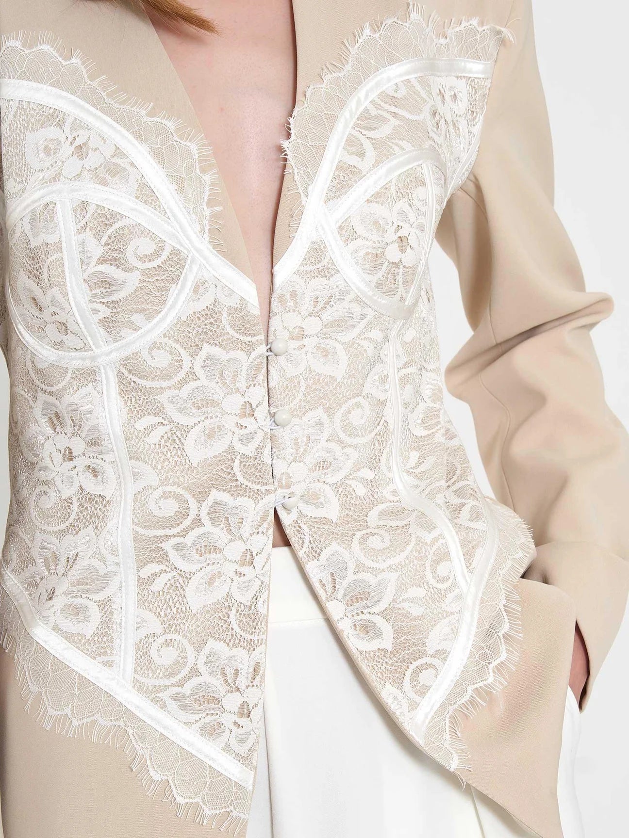 Lace Corset Blazer - Beige