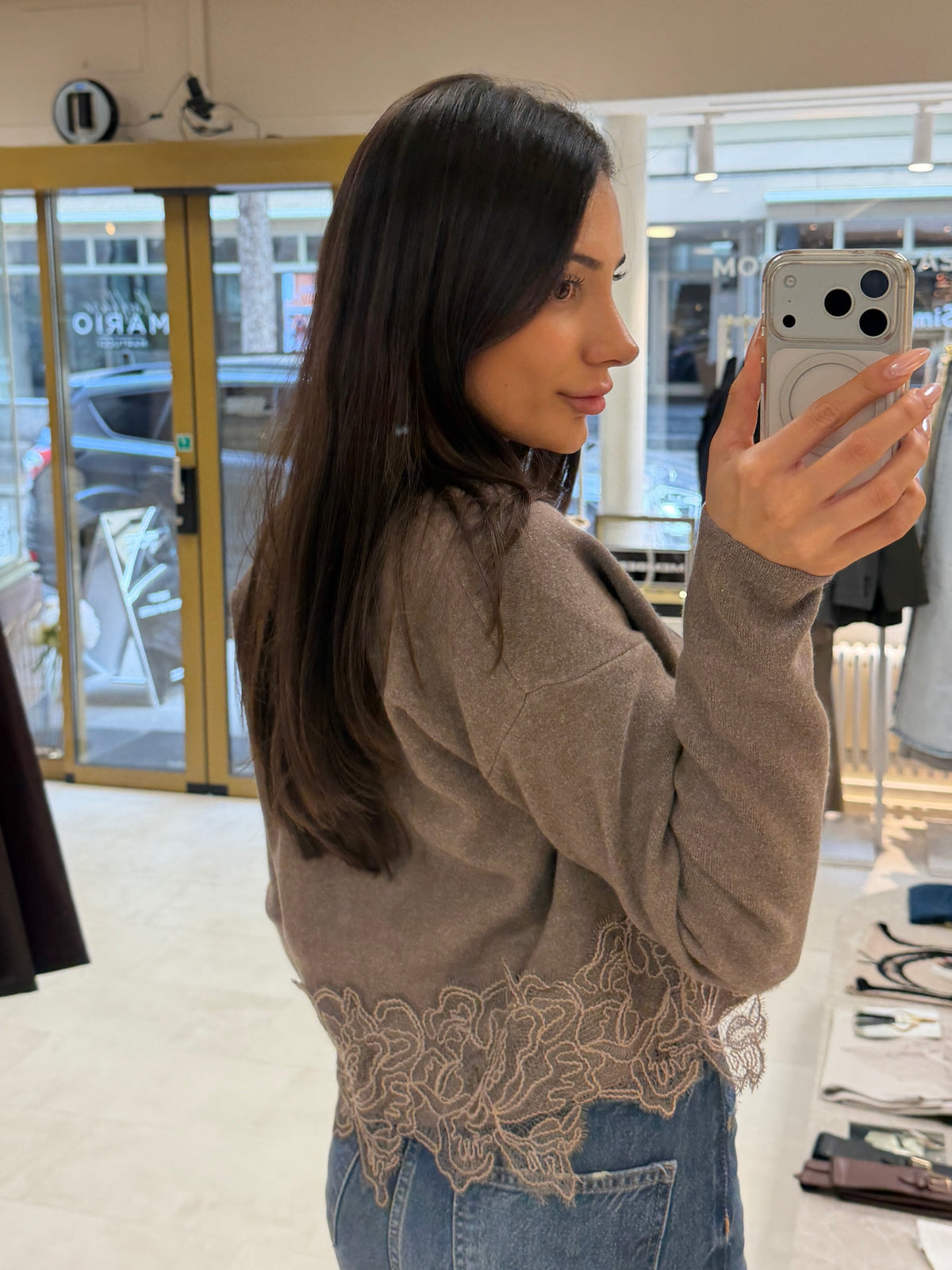 Amélie Lace Cardigan – Taupe