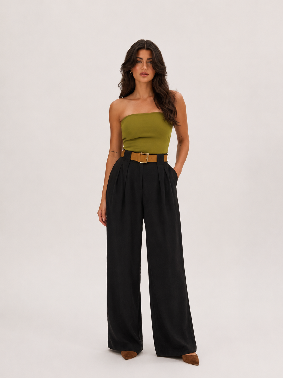 Palazzo Trousers with Belt Black