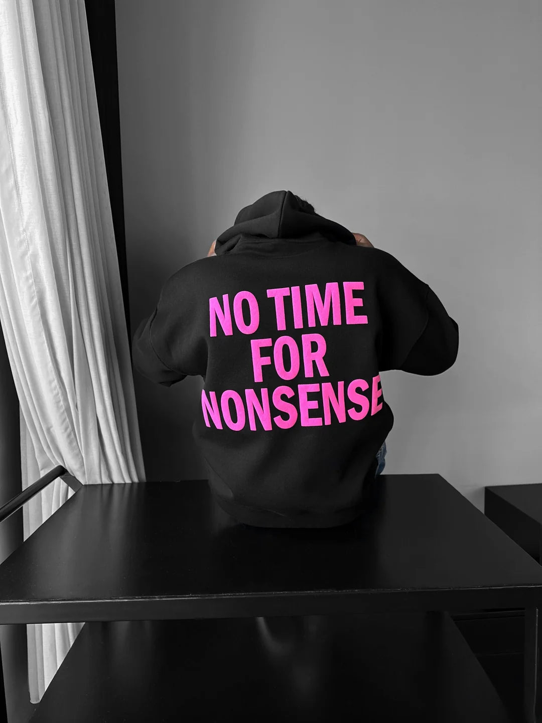 No Time for Nonsense Hoodie – Black & Pink