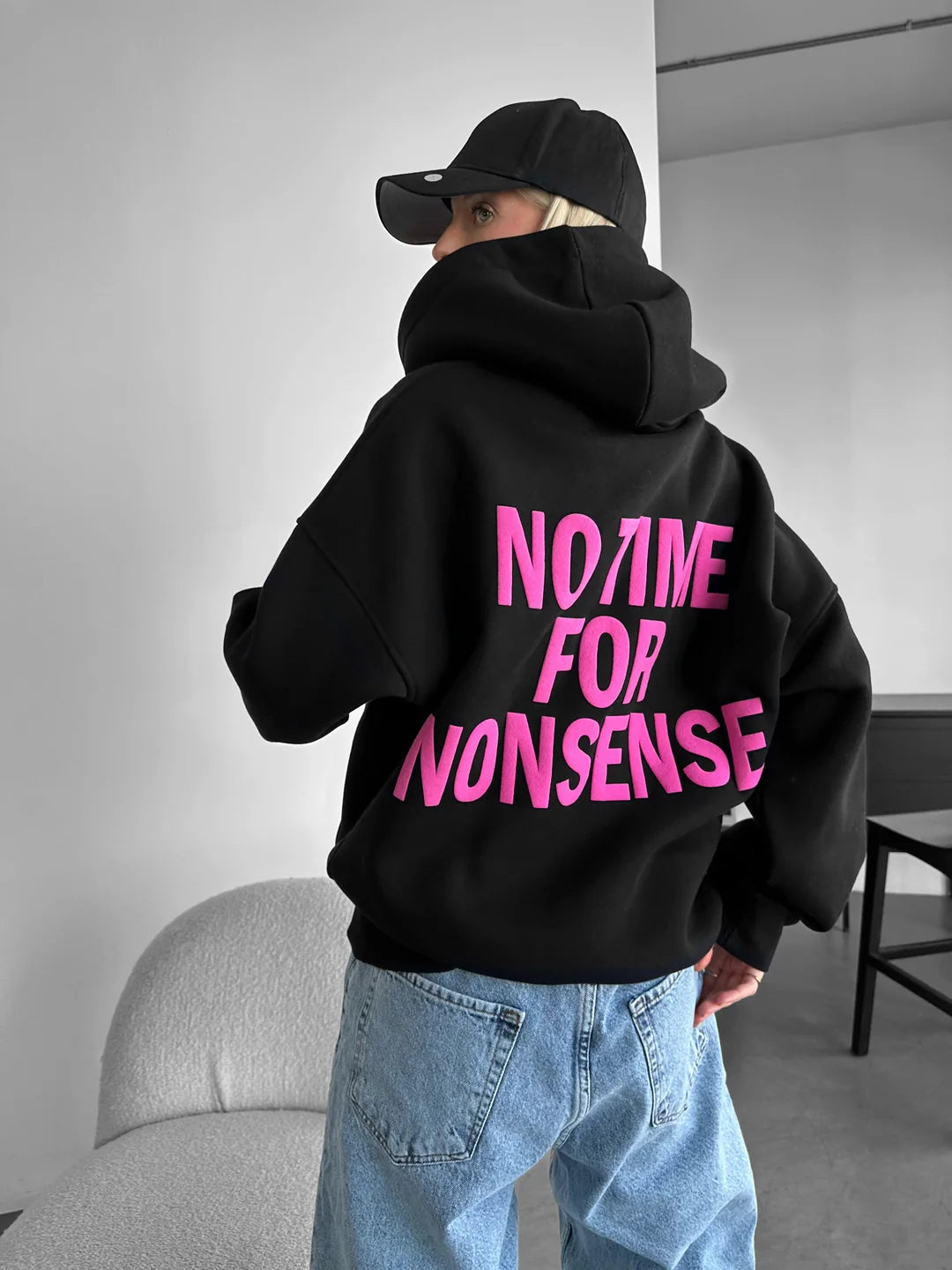 No Time for Nonsense Hoodie – Black & Pink