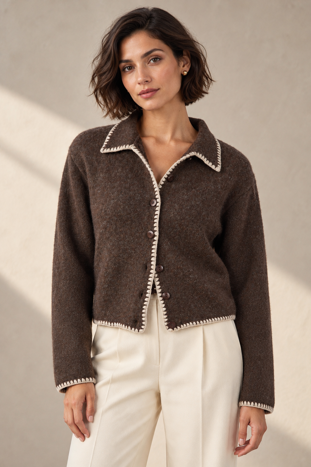 Céleste Contrast Cardigan – brown-3