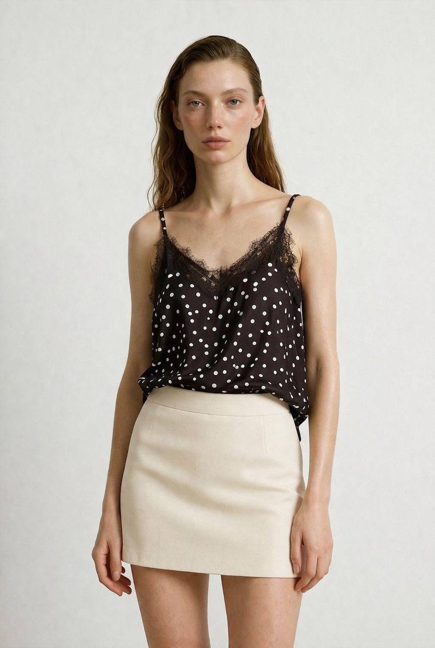 Lace Polka Top Brown