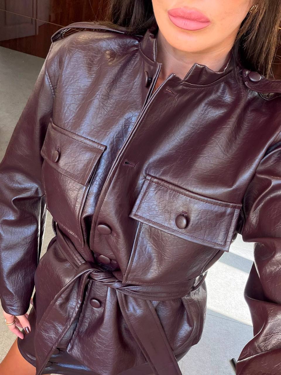 Hadid Leather Shirt Jacket – Burgundy-1