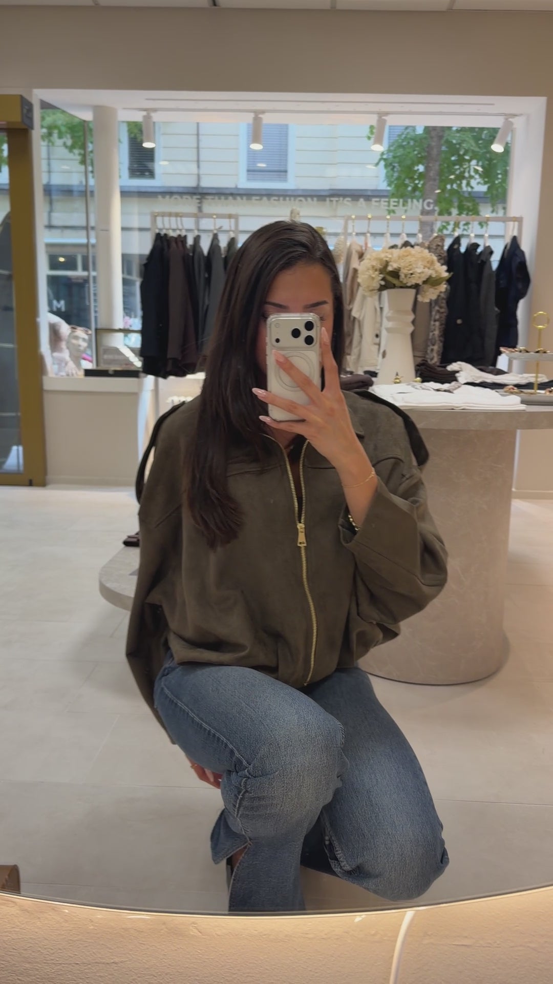 Suede Bomber Jacket – Khaki-4