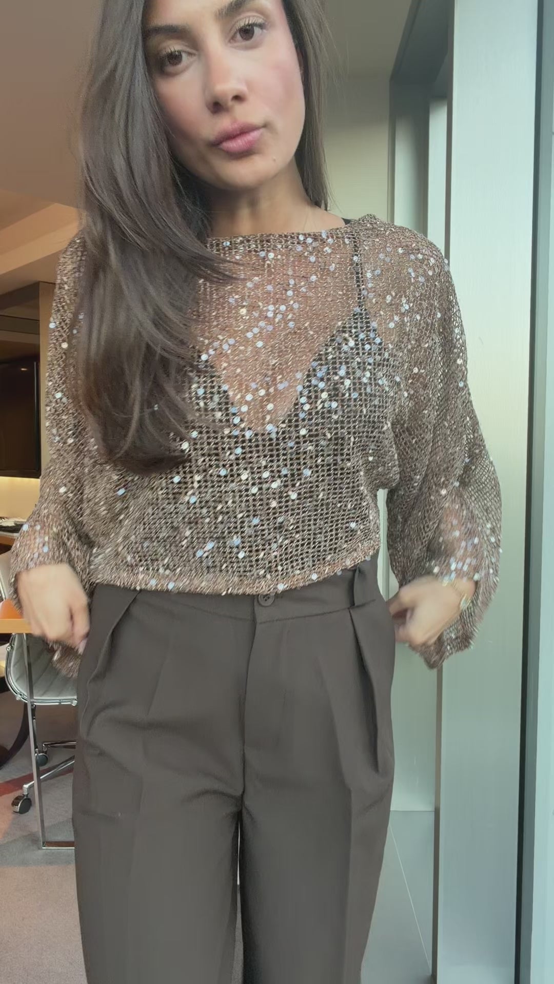 Estelle Glitter Cape - Brown-2